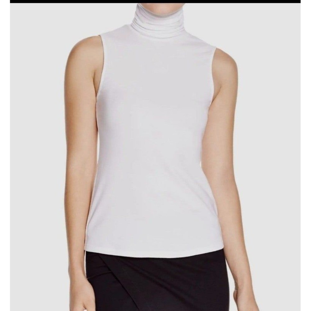 Theory Wendel White Sleeveless Turtleneck Top in Jersey Rib Knit Viscose
Sz L